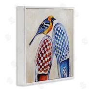 Karen Weber Fine Art | Oriole Bird on Vintage Checkered Sneakers