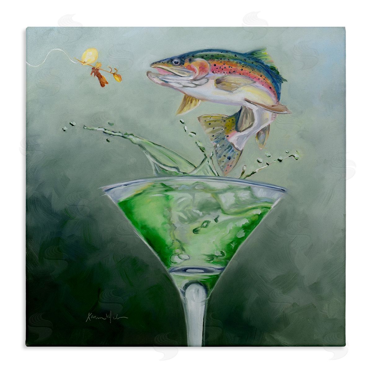 Karen Weber Fine Art Fishing for Rainbow Trout Martini Canvas Wall Art