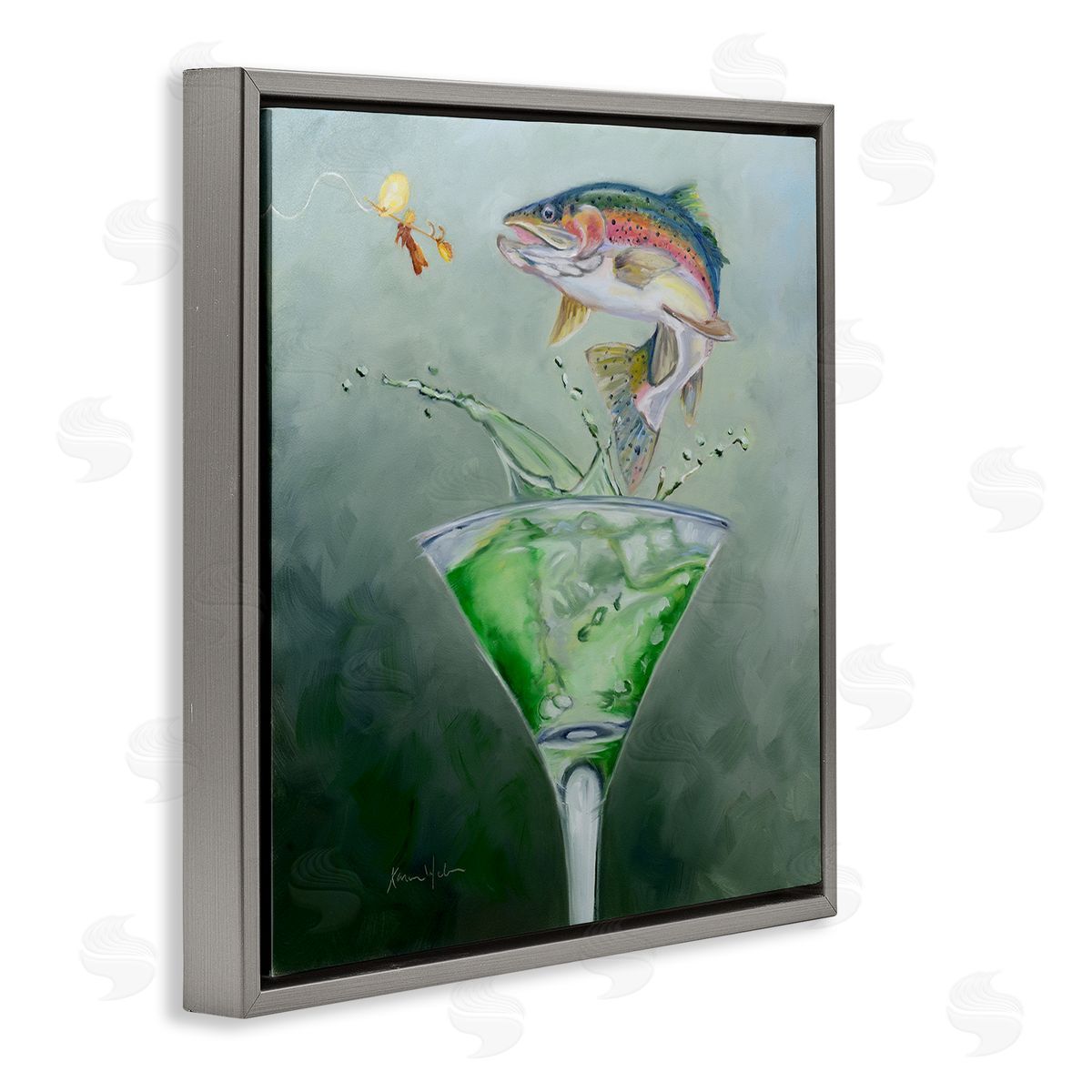 Karen Weber Fine Art Fishing for Rainbow Trout Martini Gray Floater Frame Canvas Art