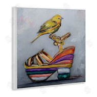 Karen Weber Fine Art | Multi-Color Shoe with Yellow Warbler