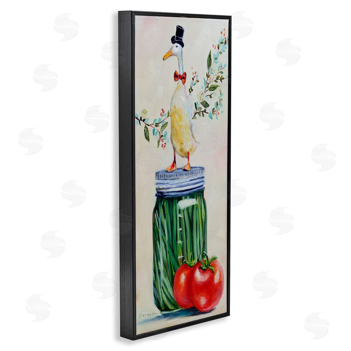 Karen Weber Fine Art Male Goose on Pickle Jar Black Framed Giclee Wall Art