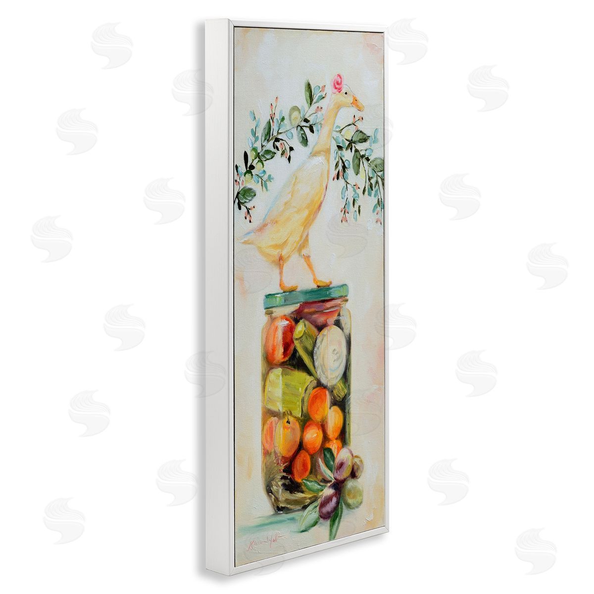 Charming Goose on Vegetable Jar White Frame Print Wall Art, Home Decor by Karen Weber Fine Art