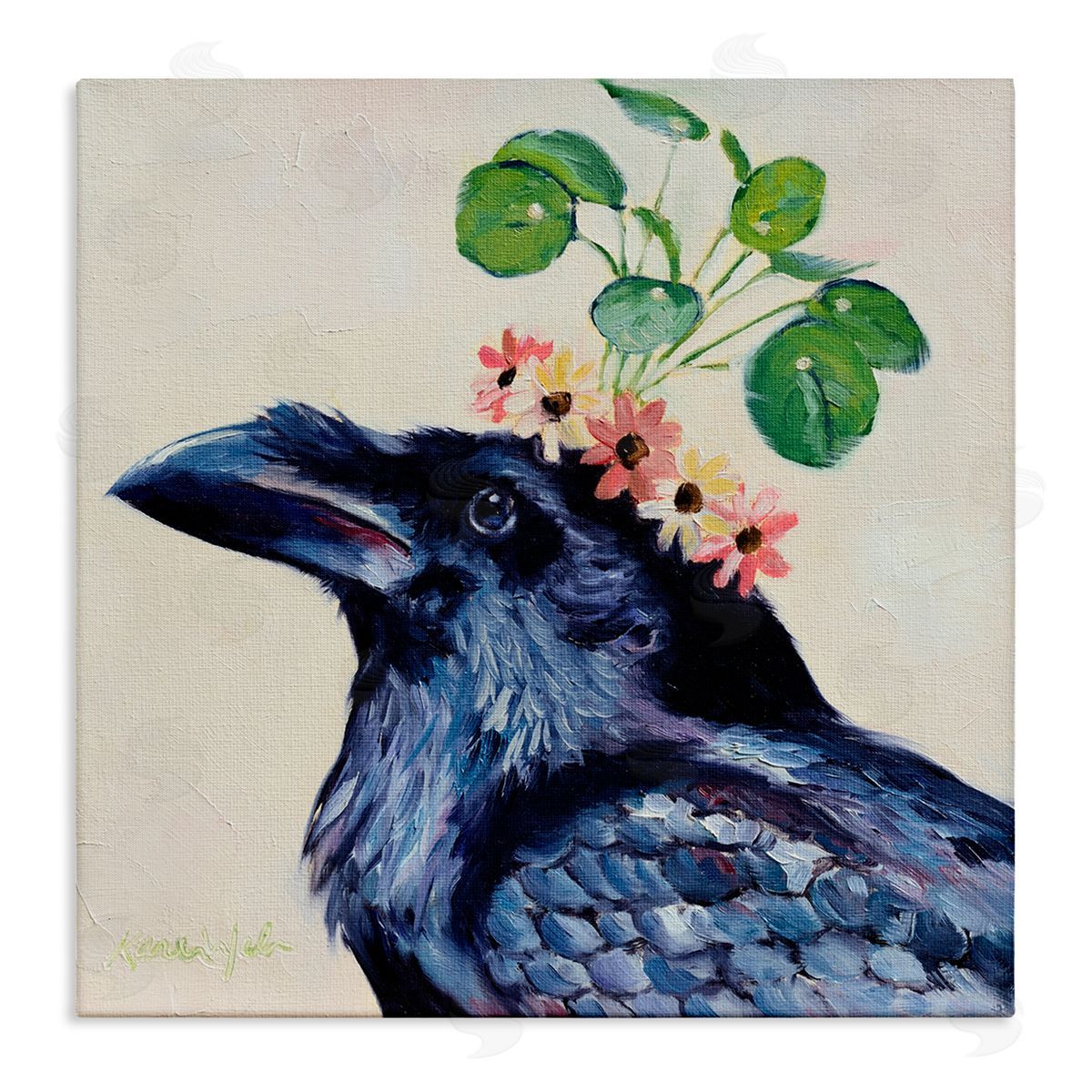 Karen Weber Fine Art Black Crow with Floral Crown Canvas Wall Art