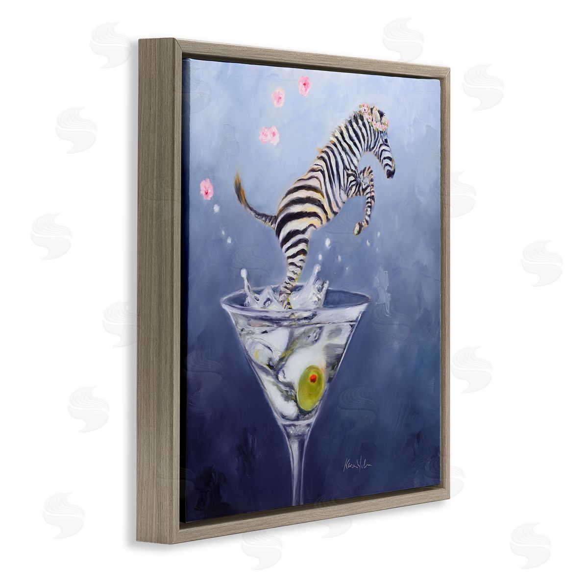 Karen Weber Fine Art Zebra Leaping from Martini Glass Brown Floater Frame Canvas Art