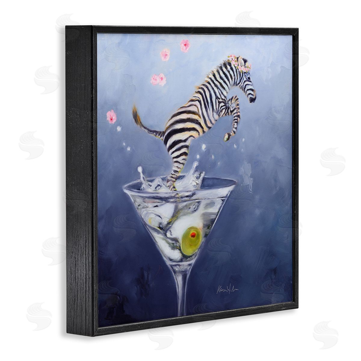 Karen Weber Fine Art Zebra Leaping from Martini Glass Black Framed Giclee Wall Art