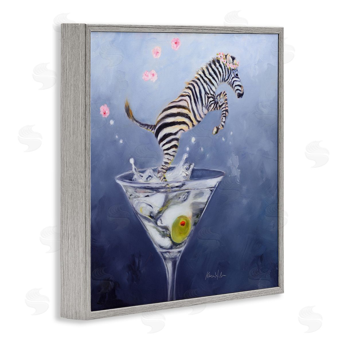 Karen Weber Fine Art Zebra Leaping from Martini Glass Gray Framed Giclee Wall Art
