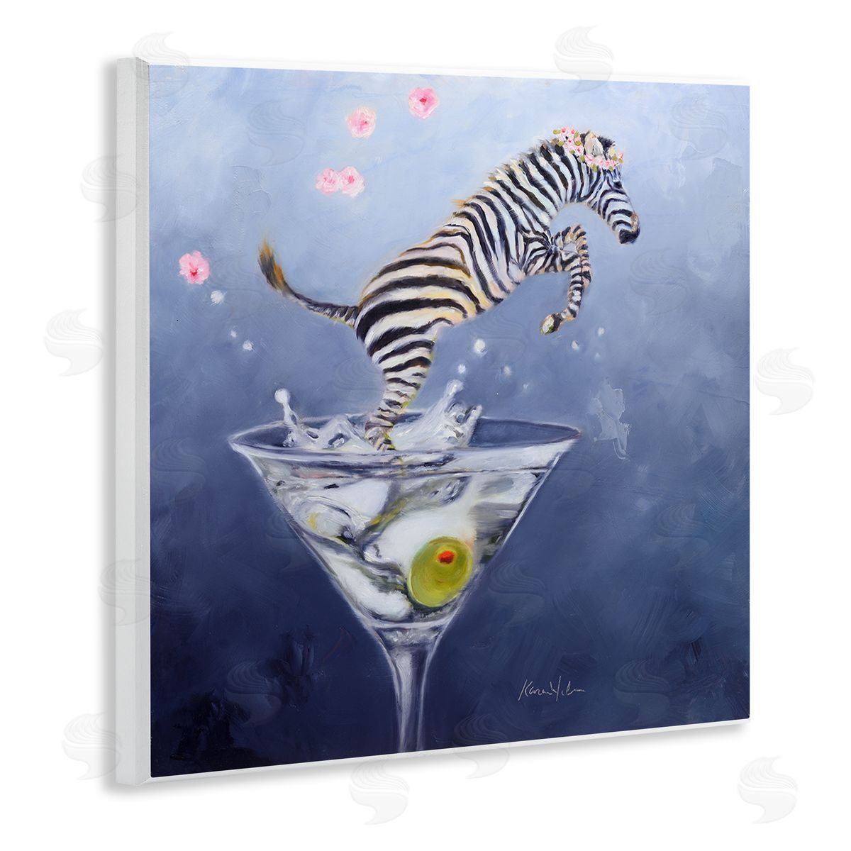 Karen Weber Fine Art Zebra Leaping from Martini Glass Wall Plaque Art