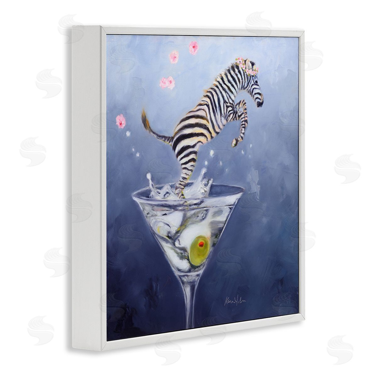 Karen Weber Fine Art Zebra Leaping from Martini Glass White Framed Giclee Wall Art