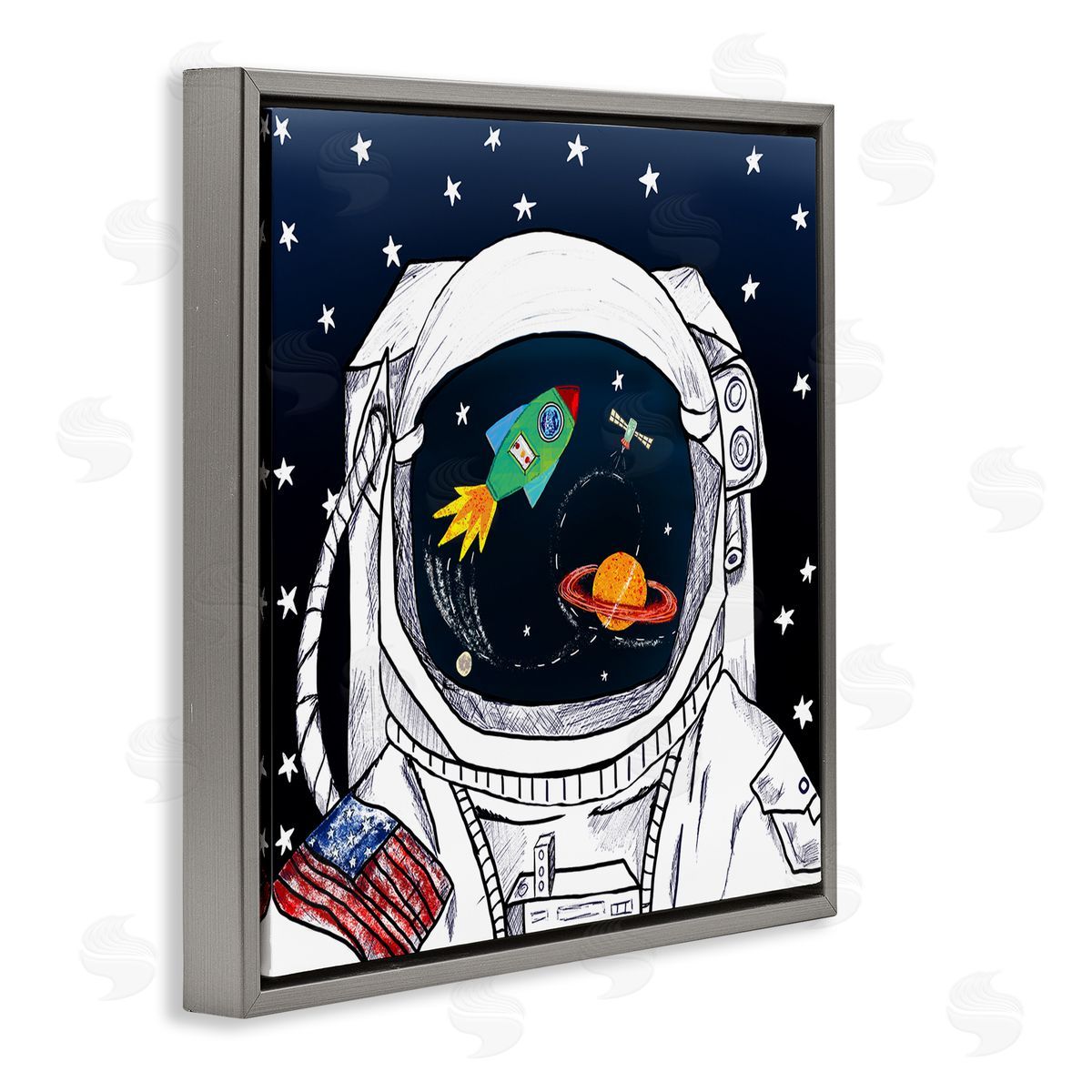 Astronaut Space Suit Galaxy Grey Floating Frame Canvas Wall Art, Home Decor by Sangita Bachelet