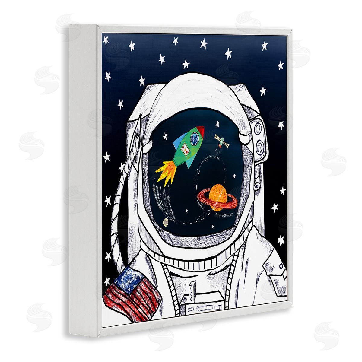 Astronaut Space Suit Galaxy White Frame Print Wall Art, Home Decor by Sangita Bachelet