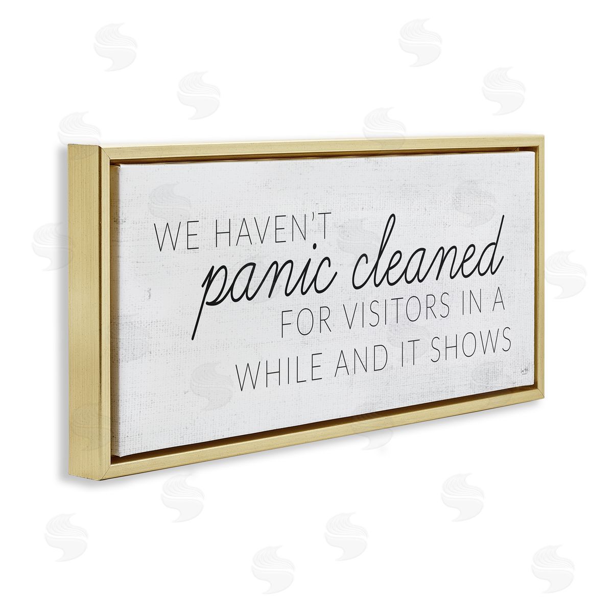 Lux + Me Designs Humorous Panic Clean Home Sign Gold Floater Frame Canvas Art