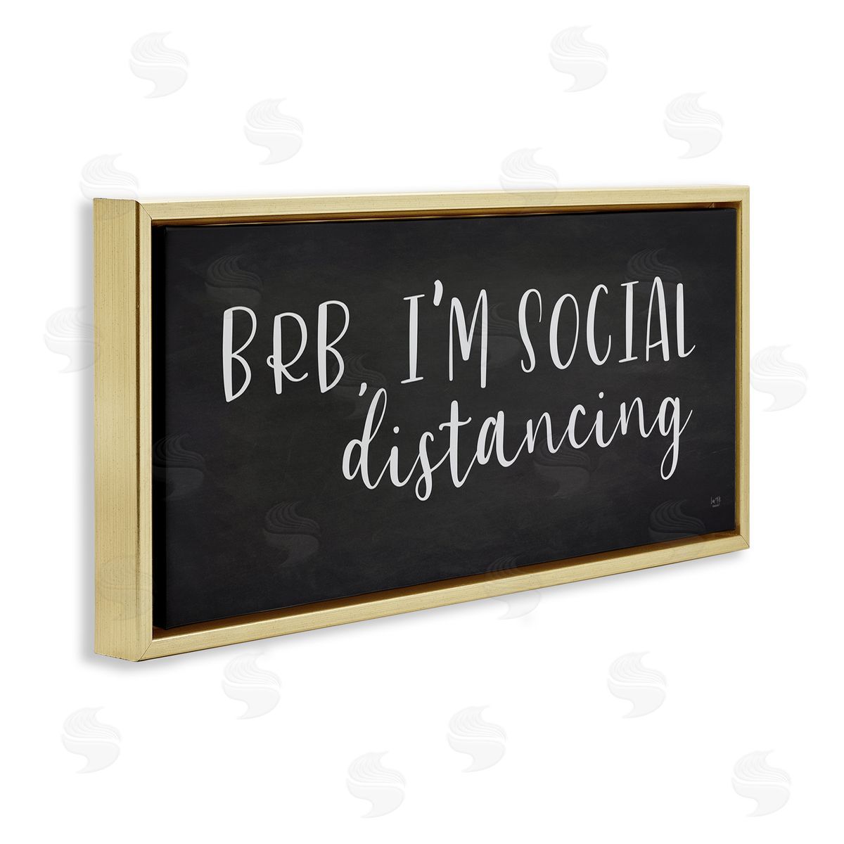 Lux + Me Designs BRB Social Distancing Phrase Grey White Gold Floater Frame Canvas Art