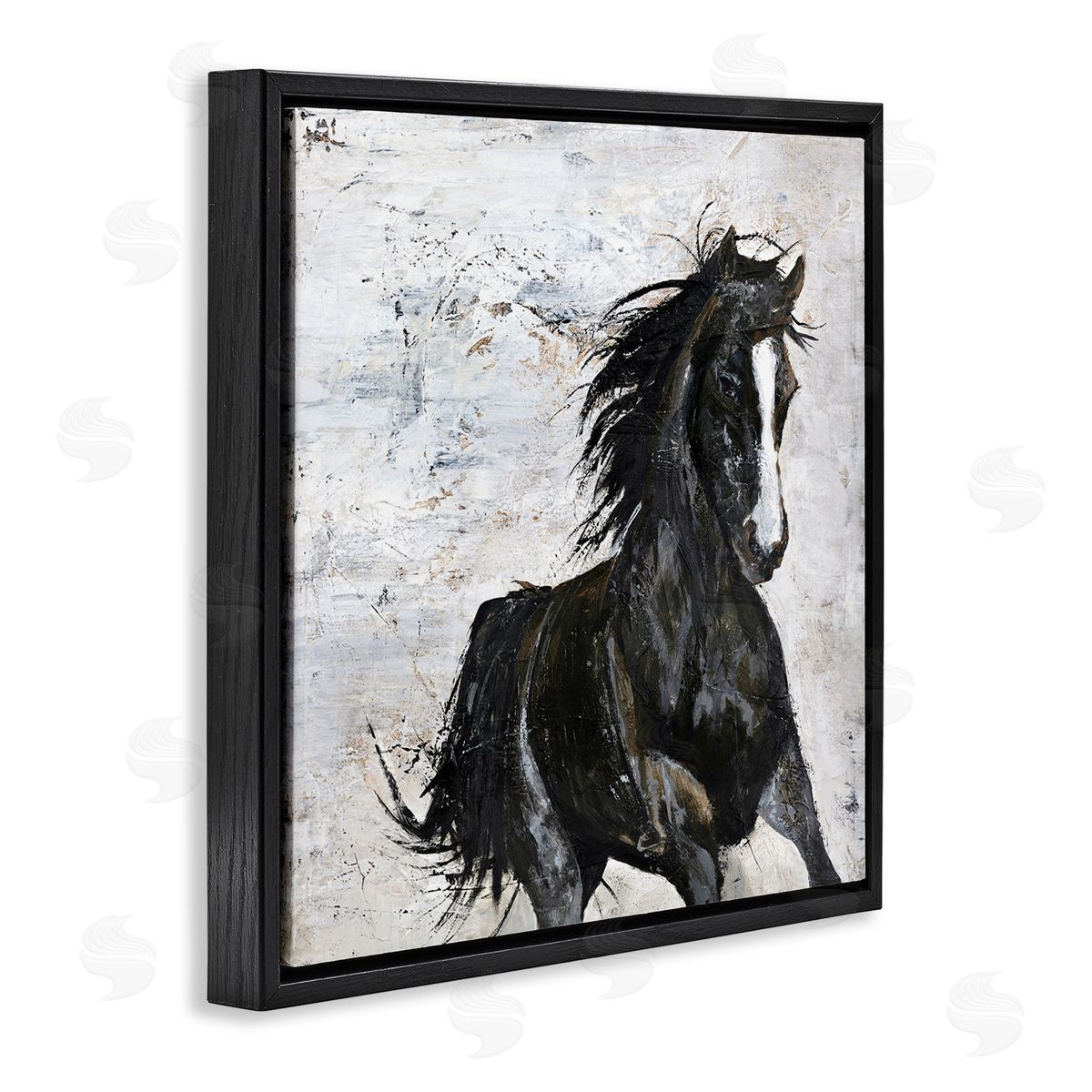 Wild Black Horse Galloping Black Floating Frame Canvas Wall Art, Home Decor by Design Fabrikken