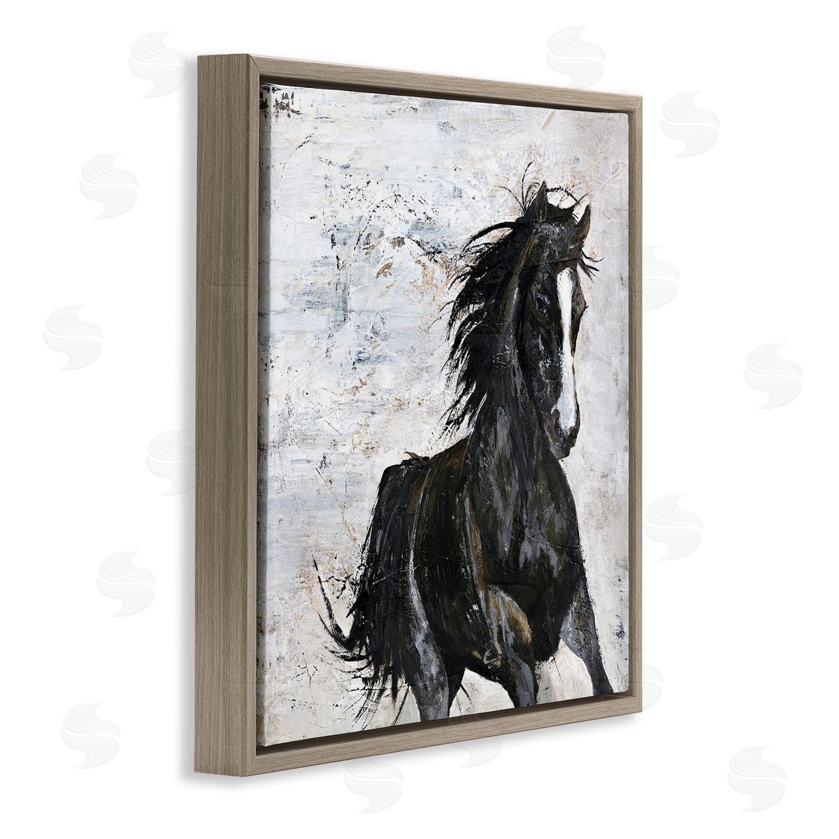 Wild Black Horse Galloping Brown Floating Frame Canvas Wall Art, Home Decor by Design Fabrikken