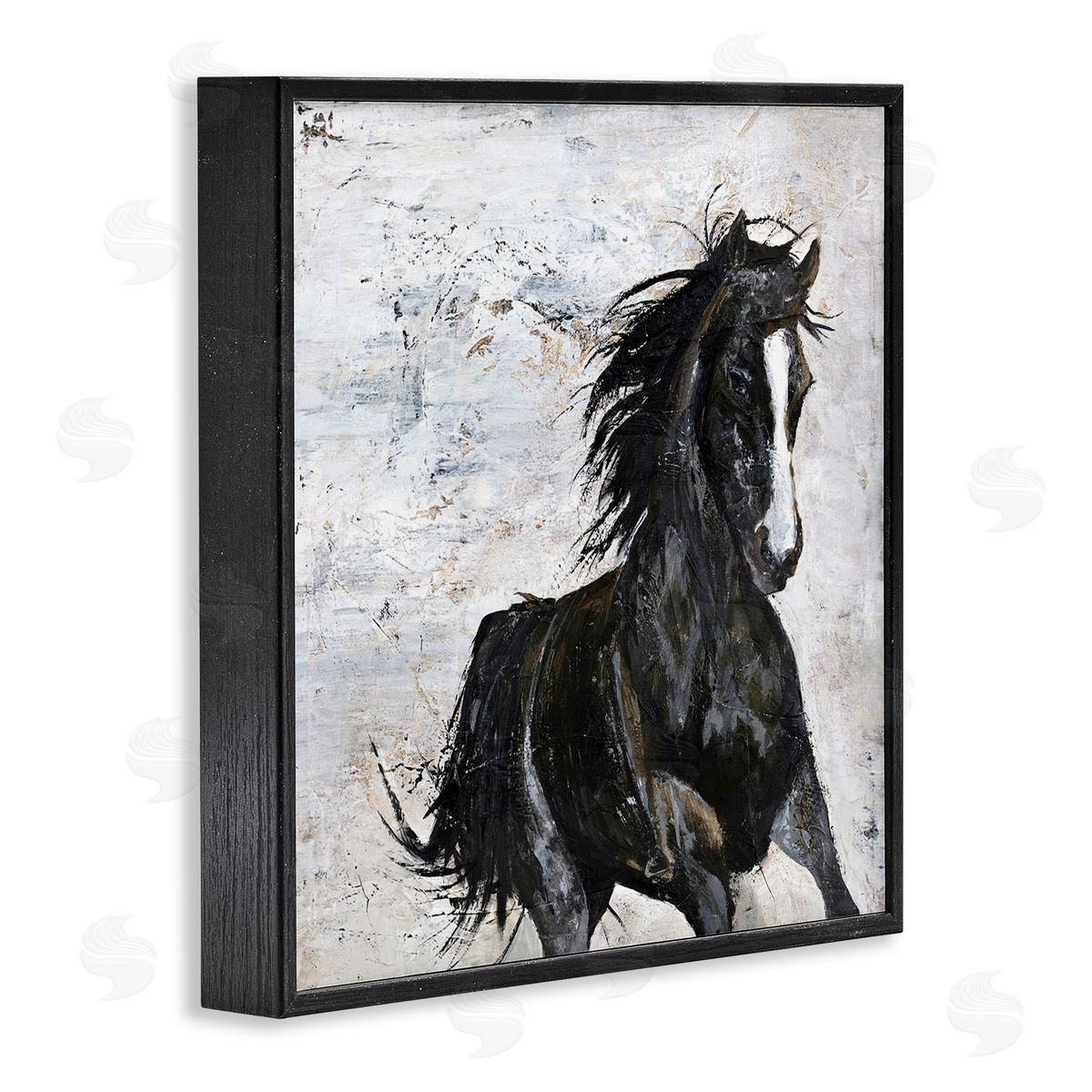 Wild Black Horse Galloping Black Frame Print Wall Art, Home Decor by Design Fabrikken