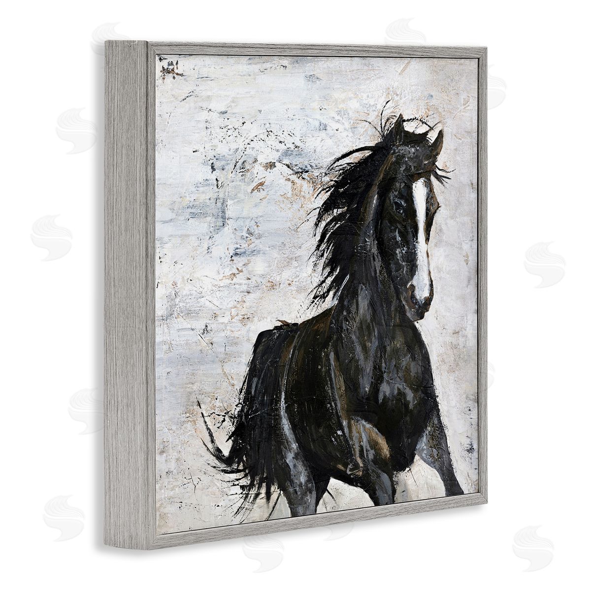 Wild Black Horse Galloping Grey Frame Print Wall Art, Home Decor by Design Fabrikken