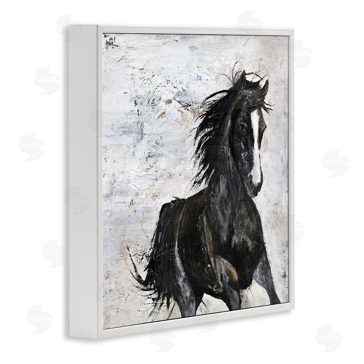 Wild Black Horse Galloping White Frame Print Wall Art, Home Decor by Design Fabrikken