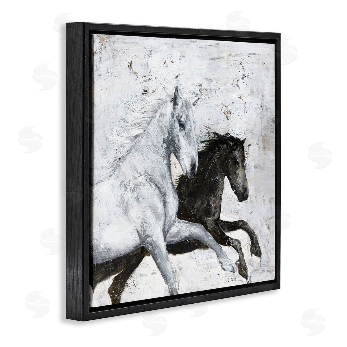 Wild Horses Racing Abstraction Black Floating Frame Canvas Wall Art, Home Decor by Design Fabrikken