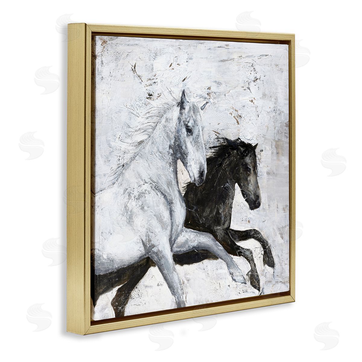Wild Horses Racing Abstraction Gold Floating Frame Canvas Wall Art, Home Decor by Design Fabrikken