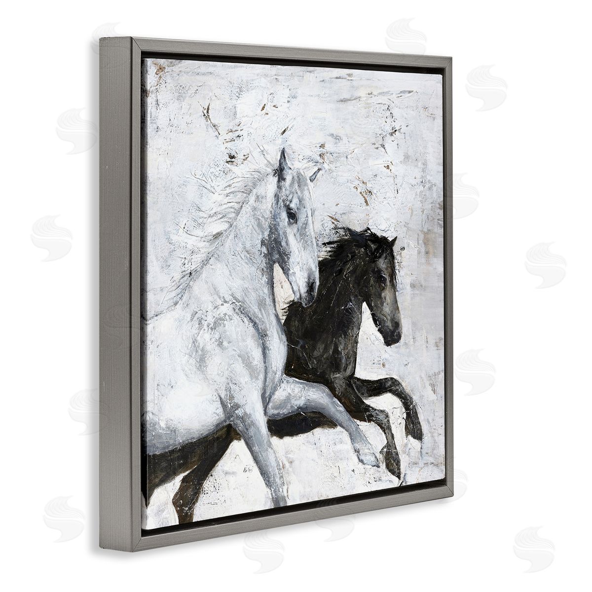 Wild Horses Racing Abstraction Grey Floating Frame Canvas Wall Art, Home Decor by Design Fabrikken