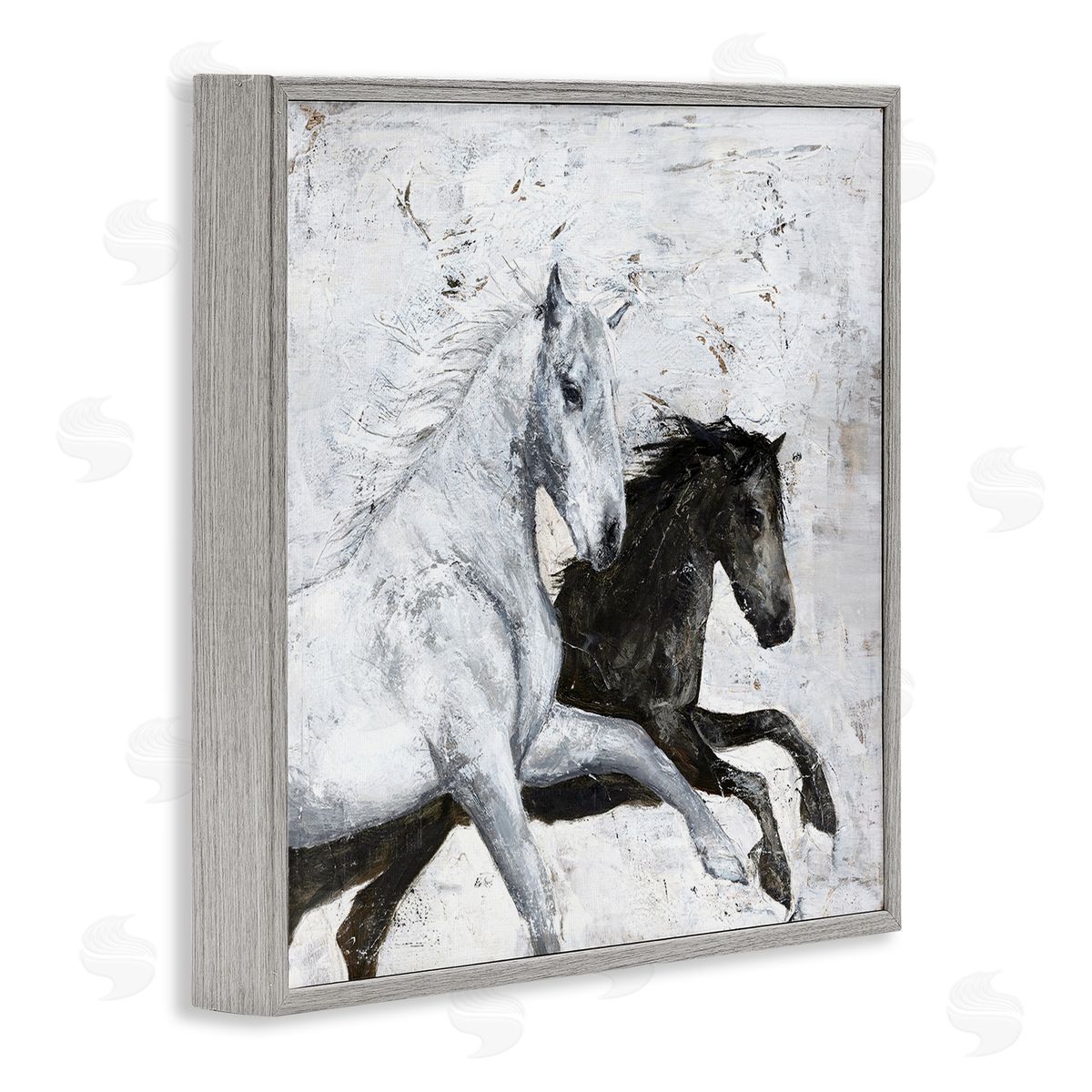 Wild Horses Racing Abstraction Grey Frame Print Wall Art, Home Decor by Design Fabrikken