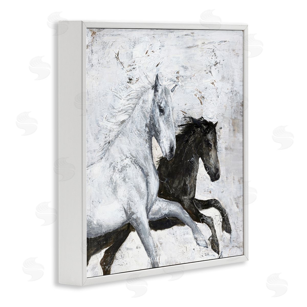 Wild Horses Racing Abstraction White Frame Print Wall Art, Home Decor by Design Fabrikken