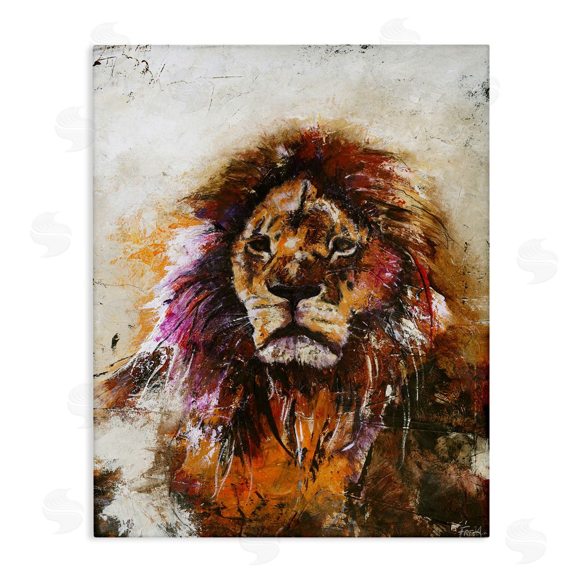 Design Fabrikken Abstract Lion's Mane over Distressed Brown Canvas Wall Art