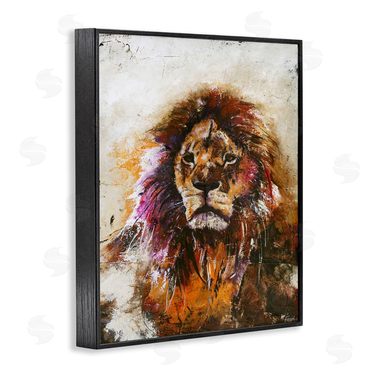 Design Fabrikken Abstract Lion's Mane over Distressed Brown Black Framed Giclee Wall Art