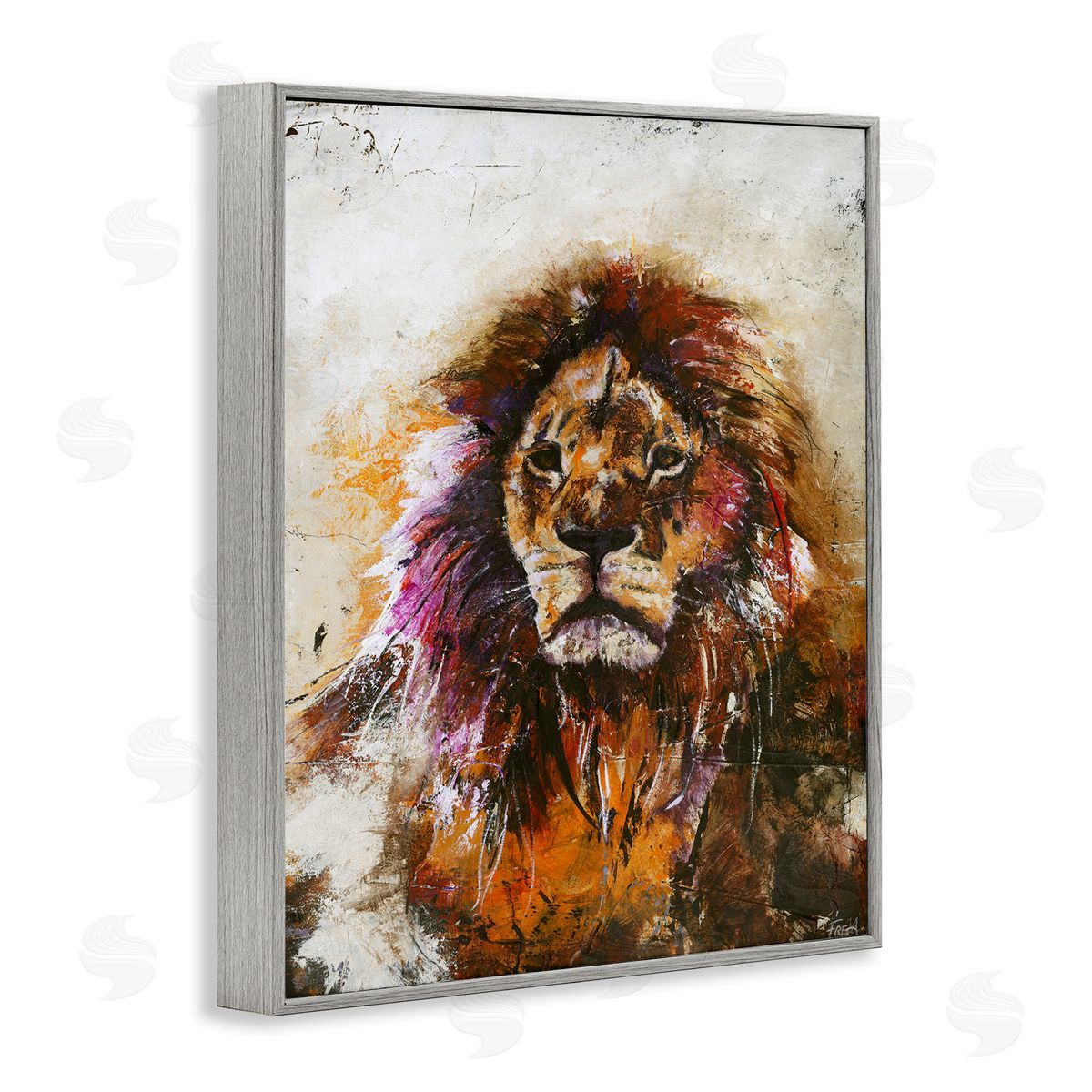Design Fabrikken Abstract Lion's Mane over Distressed Brown Gray Framed Giclee Wall Art