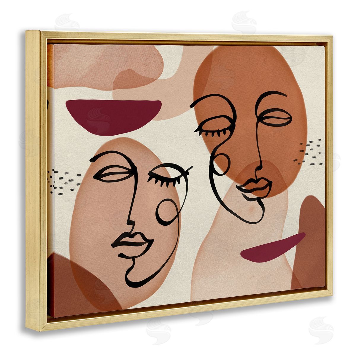 Ziwei Li Abstract Facial Features Circular Shapes Gold Floater Frame Canvas Art
