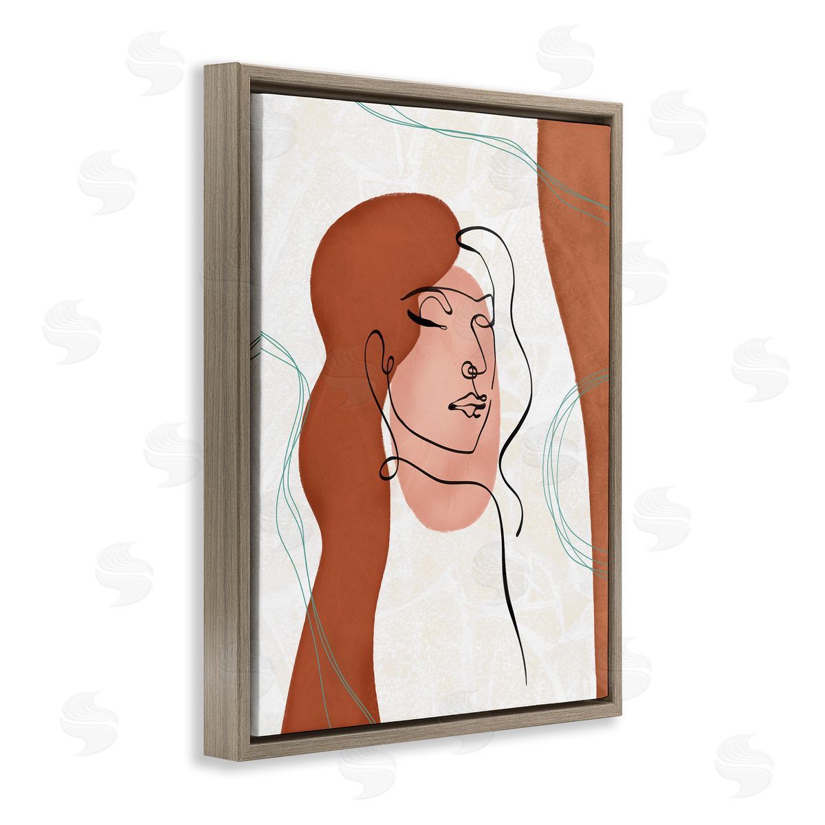 Ziwei Li Organic Female Portrait Abstract Linework Brown Floater Frame Canvas Art