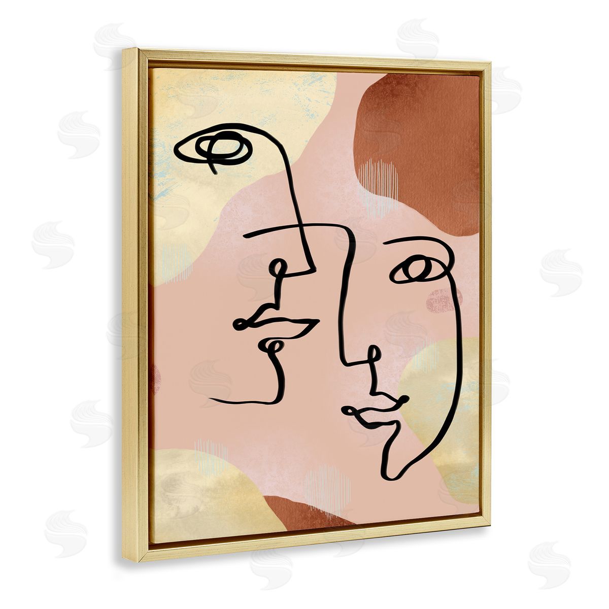 Ziwei Li Mixed Faces Abstract Linework Portrait Gold Floater Frame Canvas Art