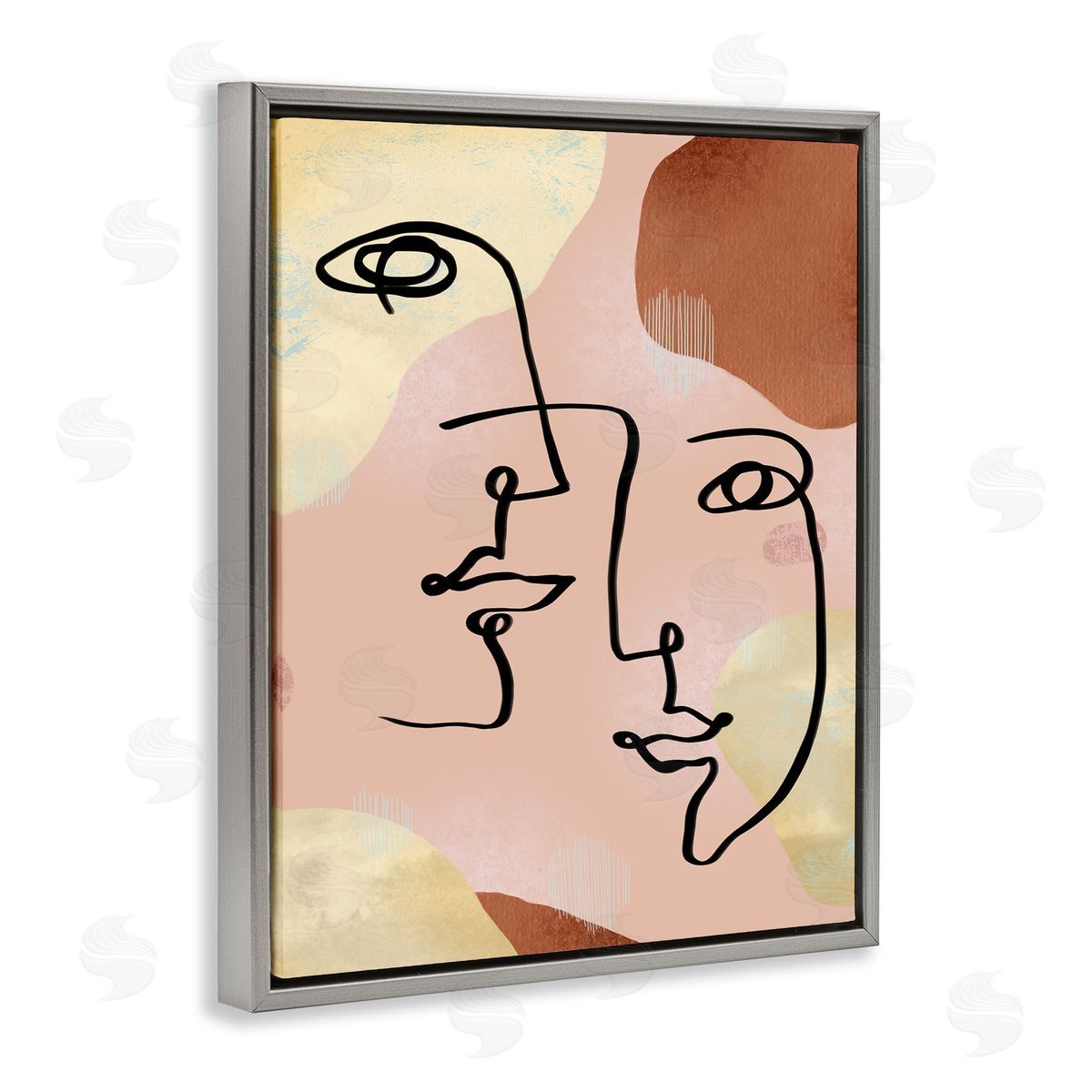 Ziwei Li Mixed Faces Abstract Linework Portrait Gray Floater Frame Canvas Art