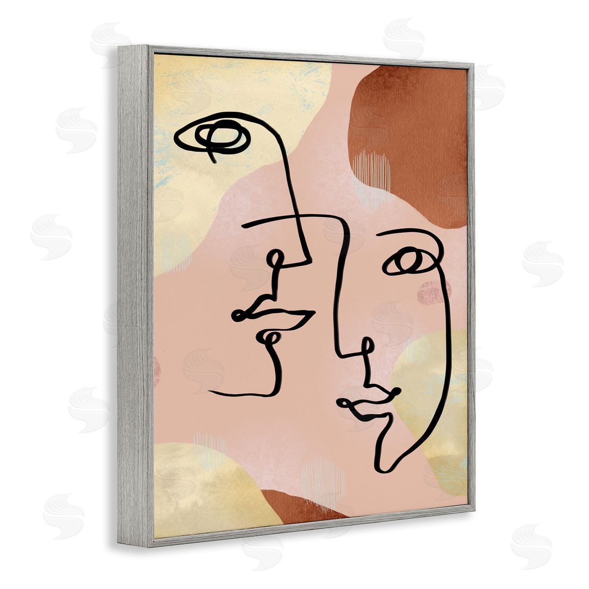 Ziwei Li Mixed Faces Abstract Linework Portrait Gray Framed Giclee Wall Art