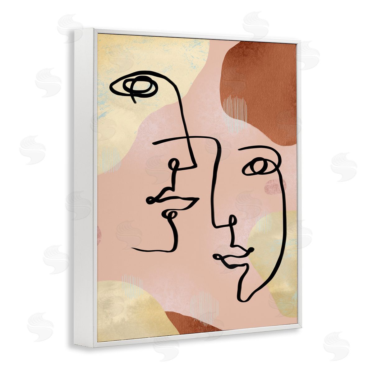 Ziwei Li Mixed Faces Abstract Linework Portrait White Framed Giclee Wall Art