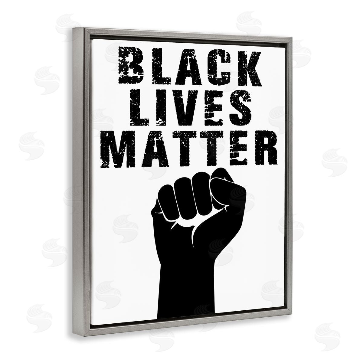Marcus Prime Black Lives Matter Typography Raised Fist Gray Floater Frame Canvas Art