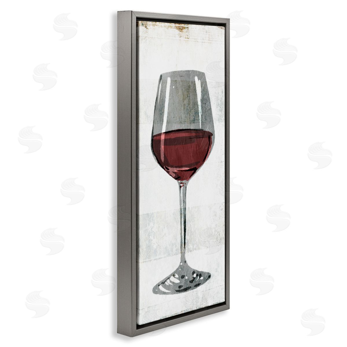 Rustic Kitchen Red Wine Glass Grey Floating Frame Canvas Wall Art, Home Decor by Milli Villa