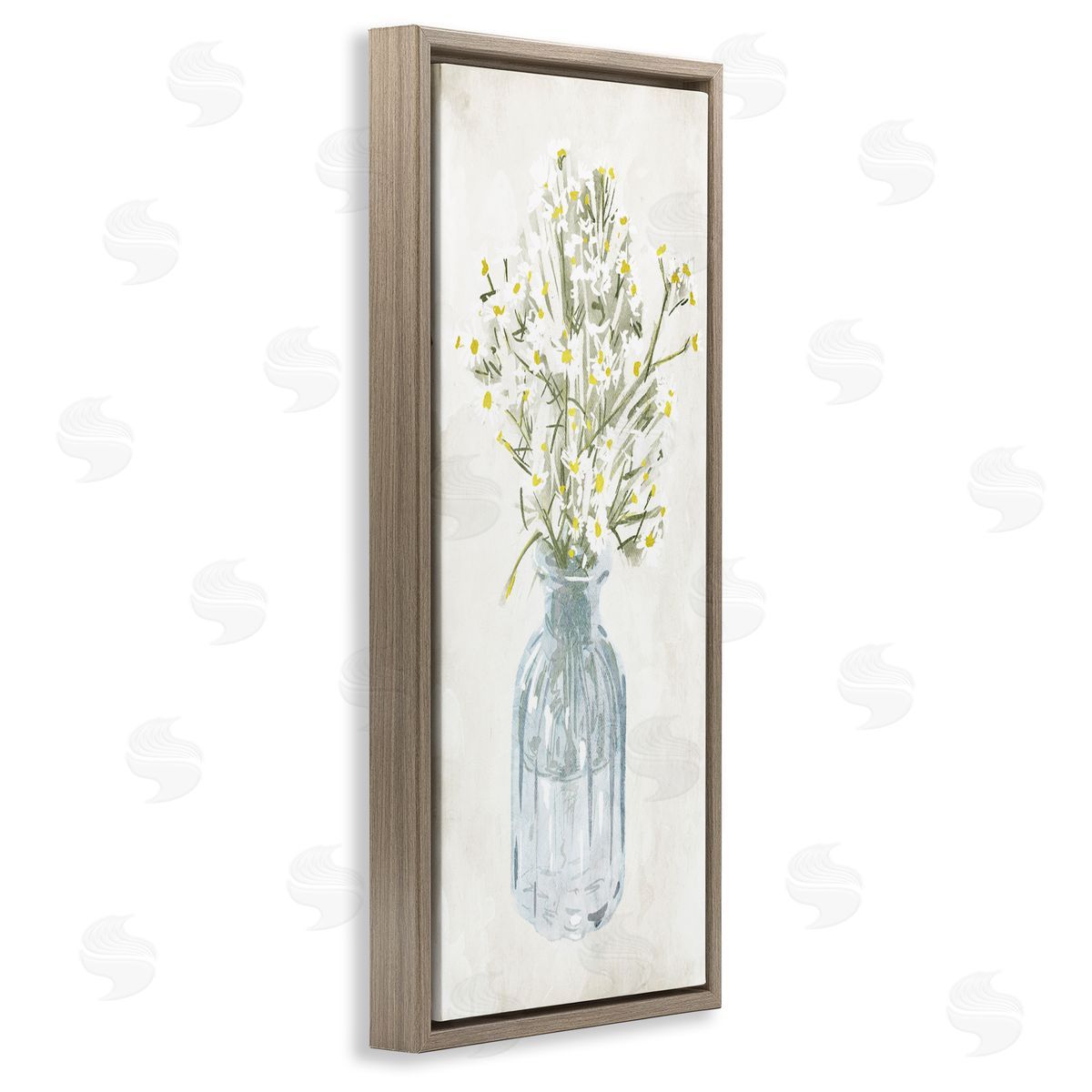 Quaint White Daisies in Jar Brown Floating Frame Canvas Wall Art, Home Decor by Milli Villa