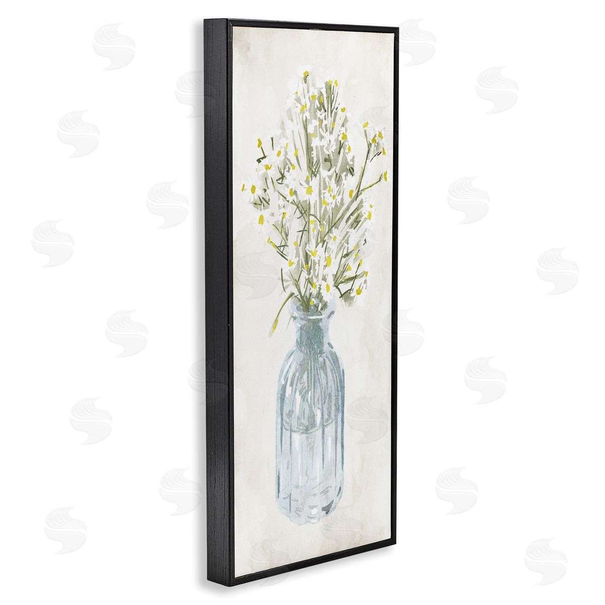 Quaint White Daisies in Jar Black Frame Print Wall Art, Home Decor by Milli Villa