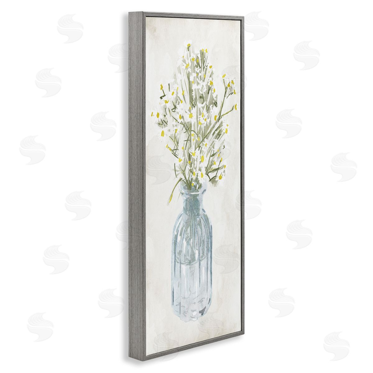 Quaint White Daisies in Jar Grey Frame Print Wall Art, Home Decor by Milli Villa