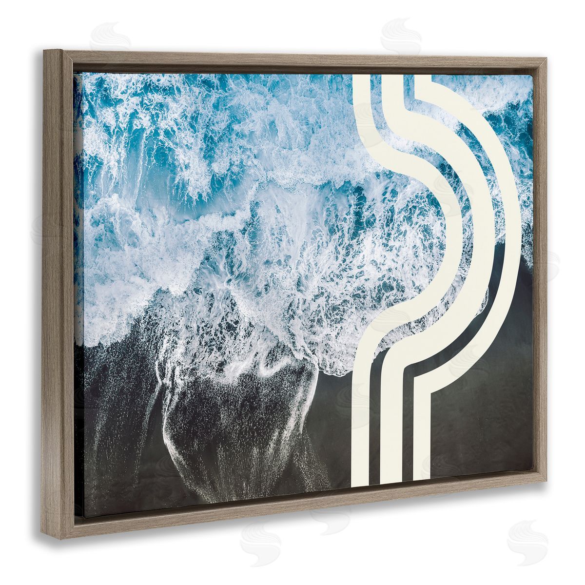 Stupell Studio Blue Beach Abstract White Arch Lines Brown Floater Frame Canvas Art