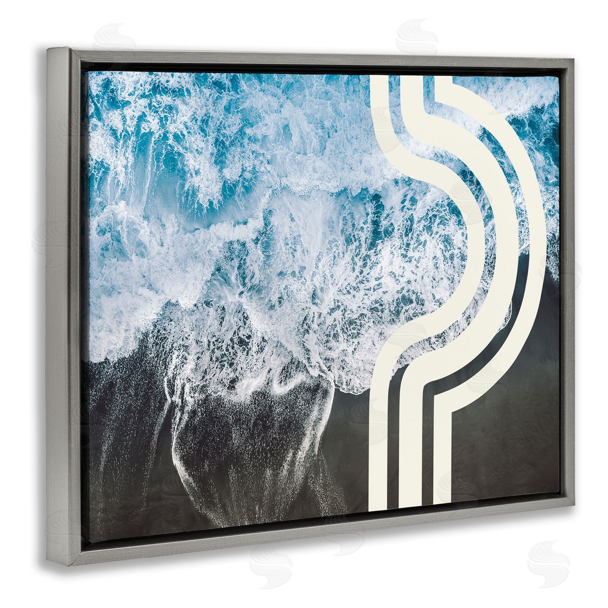 Stupell Studio Blue Beach Abstract White Arch Lines Gray Floater Frame Canvas Art
