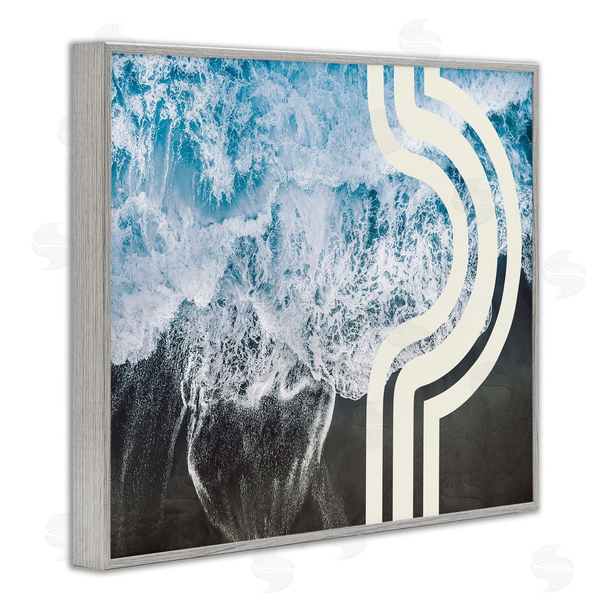Stupell Studio Blue Beach Abstract White Arch Lines Gray Framed Giclee Wall Art