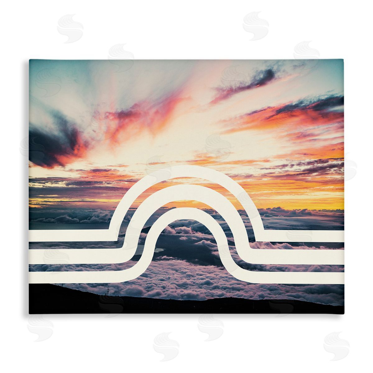 Stupell Studio Sunset Cloud Landscape White Arch Lines Canvas Wall Art