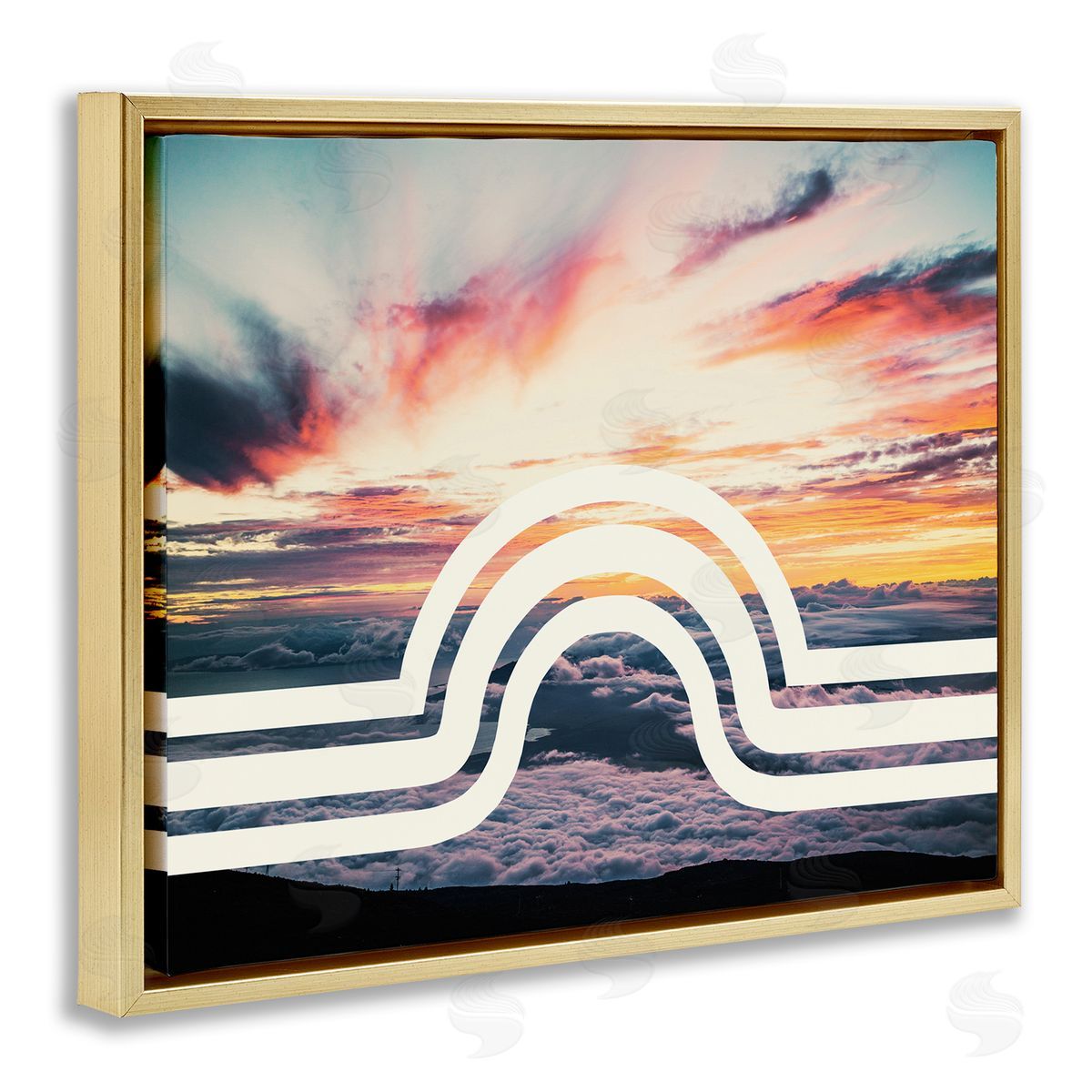 Stupell Studio Sunset Cloud Landscape White Arch Lines Gold Floater Frame Canvas Art