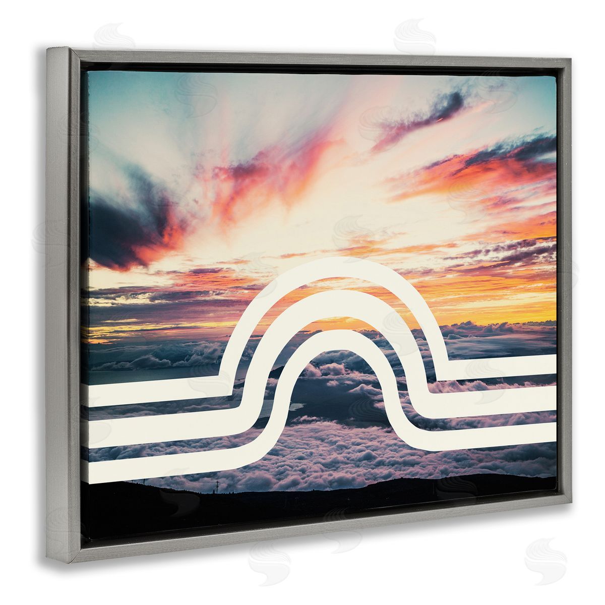 Stupell Studio Sunset Cloud Landscape White Arch Lines Gray Floater Frame Canvas Art