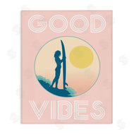 Stupell Studio | Good Vibes Surfer Chick Sunrise