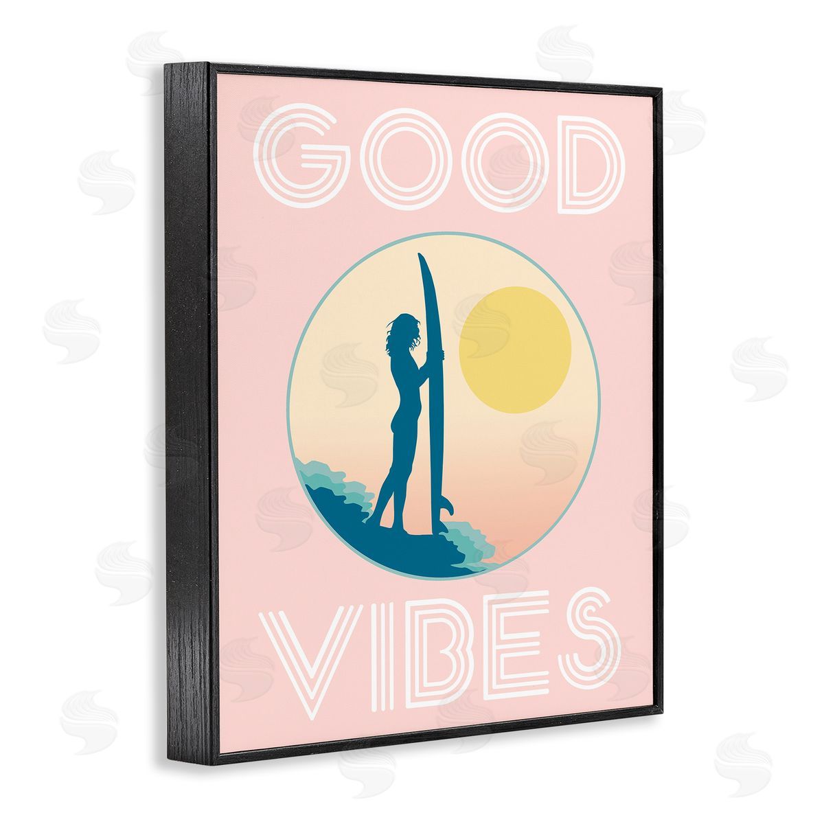 Stupell Studio Good Vibes Surfer Chick Sunrise Black Framed Giclee Wall Art