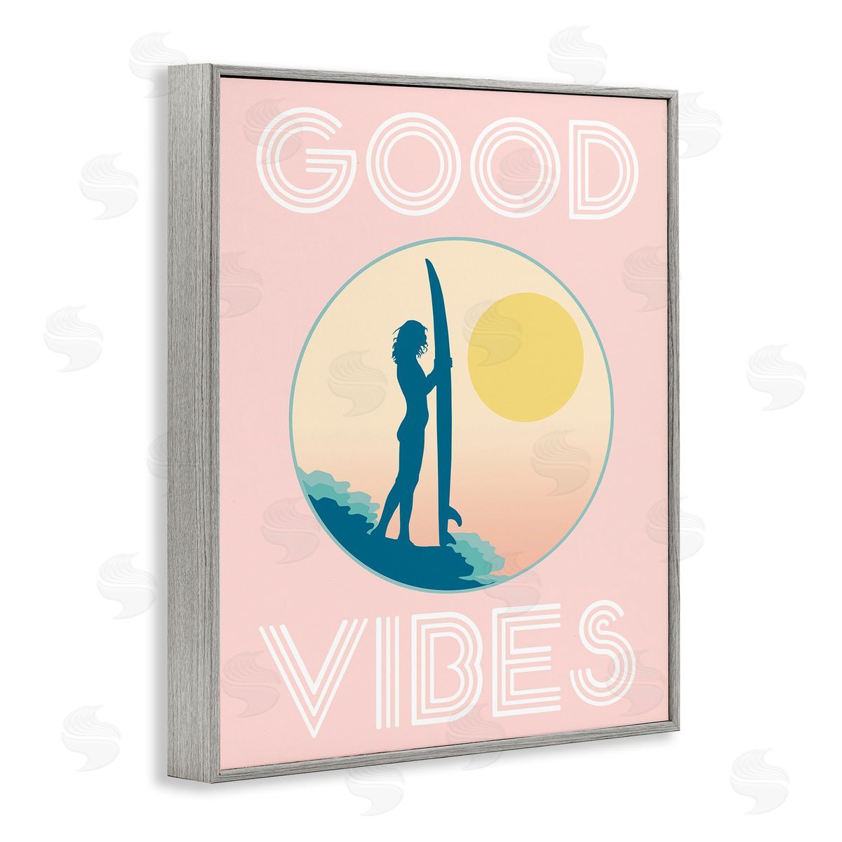 Stupell Studio Good Vibes Surfer Chick Sunrise Gray Framed Giclee Wall Art