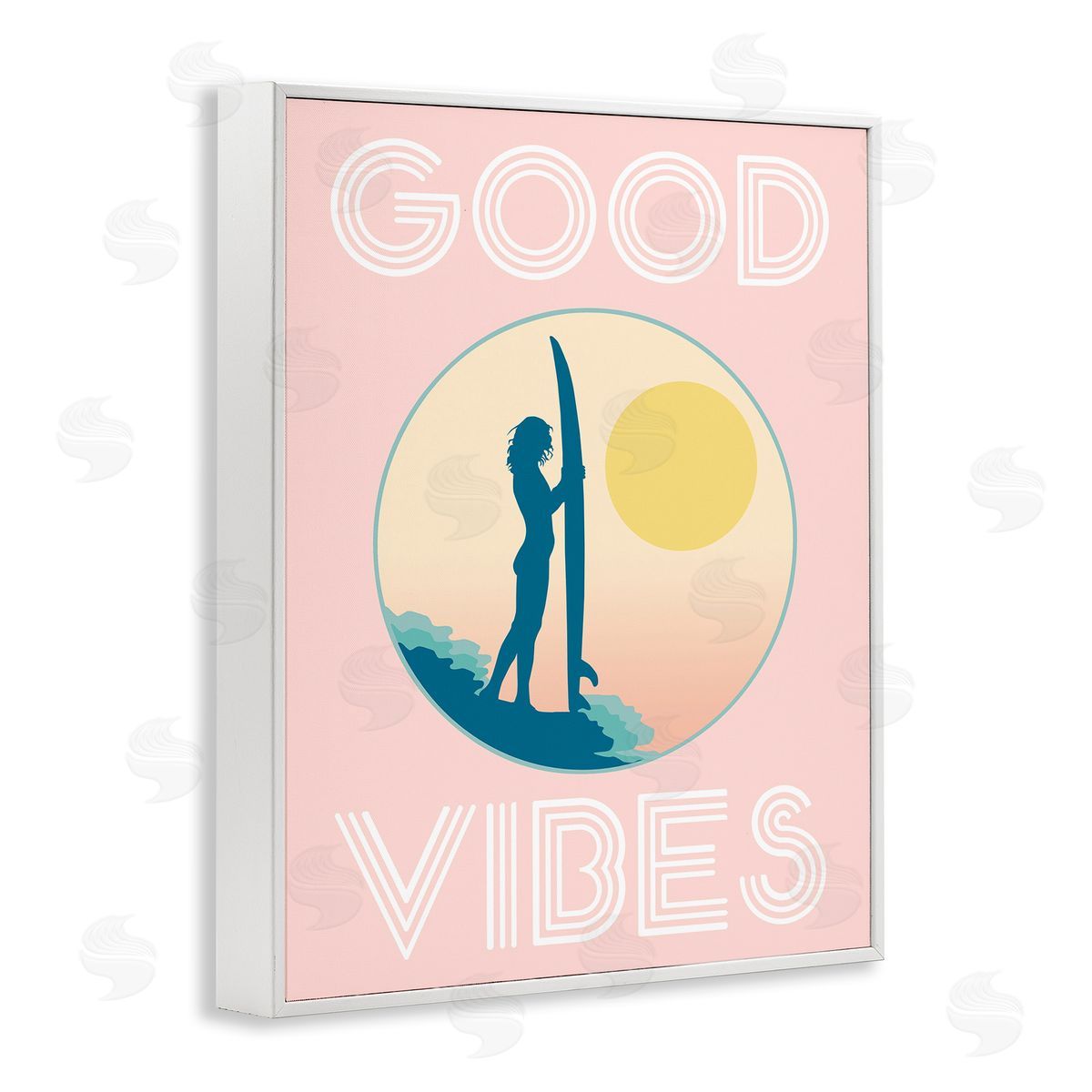 Stupell Studio Good Vibes Surfer Chick Sunrise White Framed Giclee Wall Art